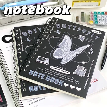 50sheets A5 Fekete Notebook Egyszerű Ins Retro Stílusú Fedezze Tekercs Szép Rajzfilm Vízszintes Vonal Journal Scrapbook Diák Kellékek