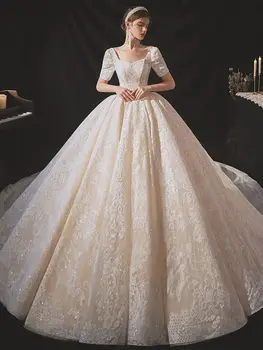 A legfontosabb esküvői ruha 2023 új húzza kipufogó minőségi bíróság menyasszony high-end retro mintás francia egyszerű négyzet gallér