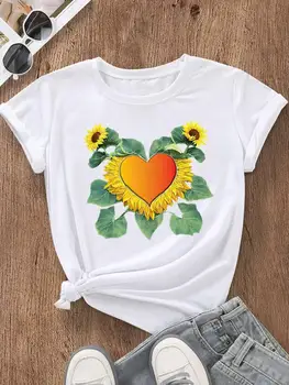 Ruházat, Női Divat Póló Női Top, Alkalmi Szerelmes Szív Növény Trend Csinos Rövid Ujjú Nyomtatott Póló Ruha Grafikus póló