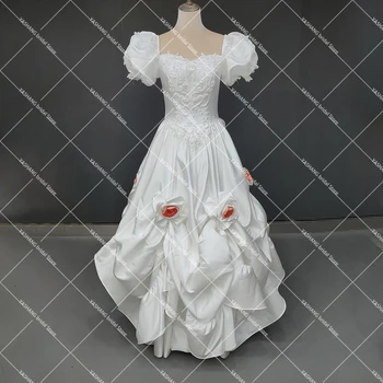 Viktoriánus Rövid Latern Ujjú Esküvői Ruha Luxe Rendelésre Készült, Valódi Fotók Gyöngyös Csipke Fűző Retro Váll Nélküli Menyasszonyi Ruha