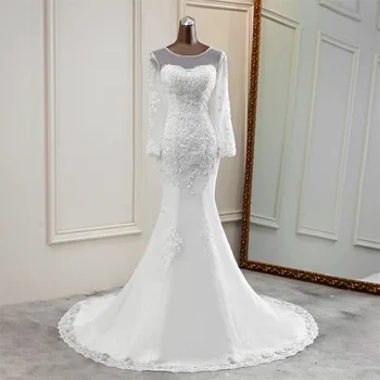 Új átlátszó fonal stílus sellő esküvői ruha, hosszú ujjú házasság köntöst, de mariee esküvői ruhák vestido de noiva sereia