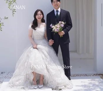 FANAN Korea Elegáns Elefántcsont Vállnélküli A-Line Esküvői Ruhák 웨딩드레스 Le a Vállát, Csipke, Tüll Egyedi Menyasszony Ruhák Plus Size