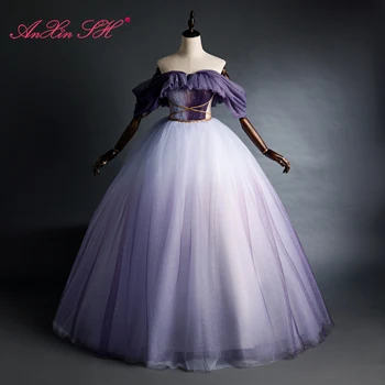AnXin SH vintage hercegnő sztárja csillogó lila csipke csónak nyakú fodros estélyi ruha fogadó színpadon menyasszony fél lila álom estélyi ruha