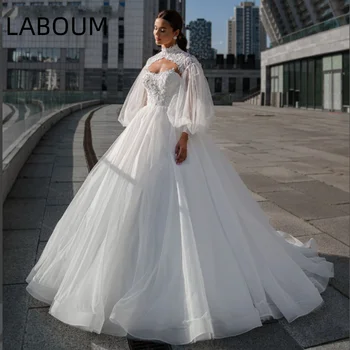 LaBoum Esküvői Ruha Női 2023 Csipke Appliqués Tulle Cape Lámpás Ujjú Menyasszonyi diszkógömböt vestido de noiva köntöst, de mariée