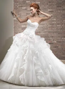 Elegáns többrétegű Strarpless Lace-up Organza vestido de noiva Esküvői ruha 2019 menyasszonyi ruha menyasszony ruha, köntös de mariee