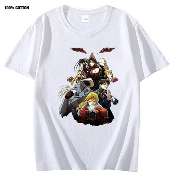 Fullmetal Alchemist T-Shirt anime Póló, 100%pamut Túlméretezett Anime Férfi Ruházat Y2k Ruhát Harajuku Női Rövid Ujjú Felsők
