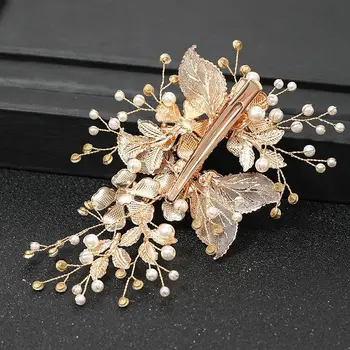 Menyasszonyi tiara: antik kézzel készített barackfa ágai, három-dimenziós faragott hajtűket, gyémánt levelek, esküvői kiegészítők