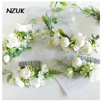 NZUK Bohém Menyasszonyi hajtűt, Virágot, Haj Díszek Esküvőkre Kiegészítők Strand Koszorú Női Paróka Menyasszony Fejpánt