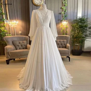 Ciynsia Teljes Ujjú Muszlim Esküvői Ruhák Menyasszony Magas Nyakú Dubai Hidzsáb Menyasszonyi Ruha Chiffon Gyöngyös Vestidos De Novia 2024