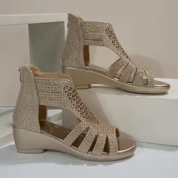 Női Cipő Szandál Nyáron, Alacsony Sarkú Cipő PU Bőr Gladiátor Luxus Cipő Női Tervezők Zapatos De Mujer