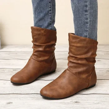 A Nők Rakott Csizma Western Cowboy Boka Csizma Nő Őszi Téli Új Tűsarkút Tér Sarka Lovagló Cipő Plus Size 35-42