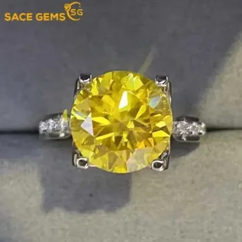 SACEGEMS GRA Hitelesített 5ct Moissanite Gyűrű S925 Sterling Ezüst Aranyozott 18k Fehér Arany Esküvő, Eljegyzés, Ékszerek, Gyűrűk, Nő