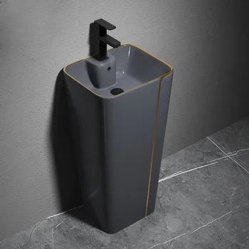 Egyszerű, modern fürdőszoba kerámia oszlop-medence integrált függőleges mosdó