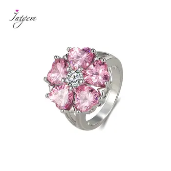 Rózsaszín Szív Alakú Aranyozott Gyűrű Női Elegáns Princess Eljegyzési Gyűrű Aranyos Divat Ékszerek Születésnapi Évforduló Ajándék