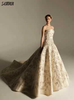Elegáns pánt nélküli Menyasszonyi Ruha Luxus Ujjatlan Egy-line Appliqués Esküvői Ruha Női 2024 Legújabb Vestido De Novia