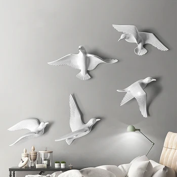 3D gyanta madár fali dekoráció három-dimenziós fali matricák fehér arany madár szobor, nappali, TV, kanapé háttér wall art