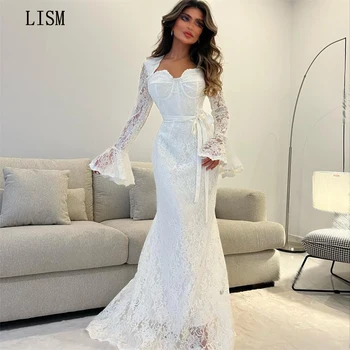 LISM Szívem Luxus Csipke Esküvői Ruhák 2024 Hableány Elegáns Menyasszony Ruha Hosszú Ujjú arab Formális Ruha, Női