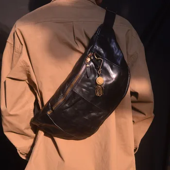 AETOO Férfi mellkas táska Bőr nagy kapacitású rakott design Kors bőr táska, dupla cipzár alkalmi ingázó vintage poggyász
